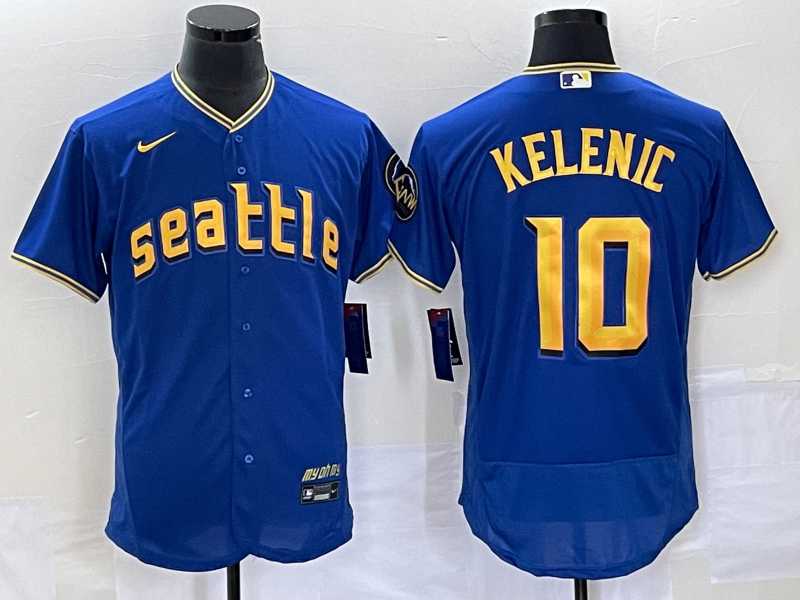 Mens Seattle Mariners #10 Jarred Kelenic Blue 2023 City Connect Flex Base Stitched Jersey->seattle mariners->MLB Jersey